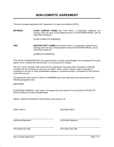 non compete agreement template