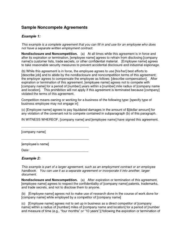 non compete agreement template