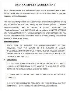 non compete agreement template non compete agreement template free download