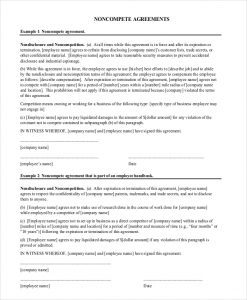 non compete form company non compete agreement form