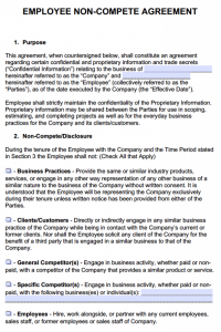 non compete form employee non compete agreement form x