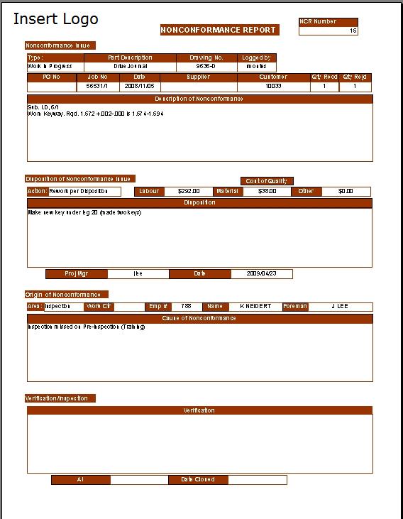 Non Conformance Report Form Template