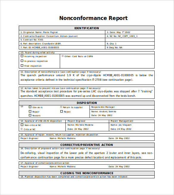 Non Conformance Report Template Business