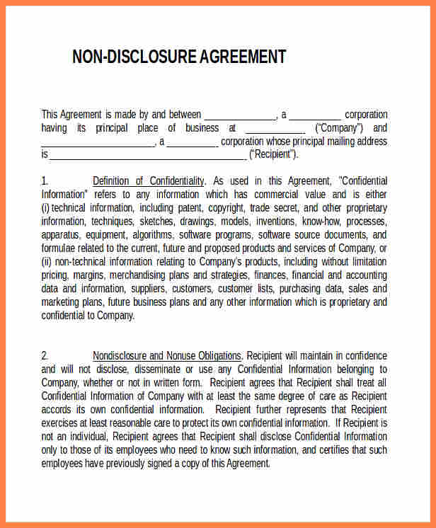 non-disclosure agreement form