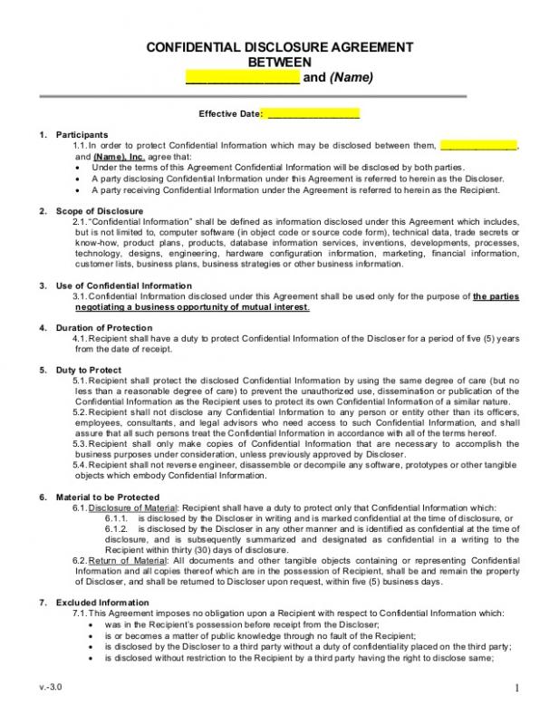 non disclosure agreement form