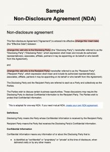 non disclosure agreement sample screenshot sample non disclosure agreement template