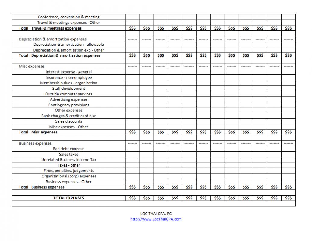 Non Profit Budget Template Business