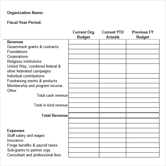 non profit budget template