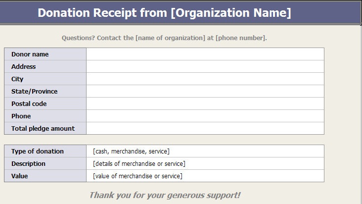 non profit donation receipt