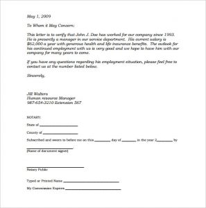 notarized document template sample notarized letter of employment template pdf printable