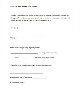 notarized letter format revocation of power of attorney notarized letter word format