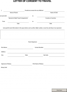 notary signature template letter of consent to travel