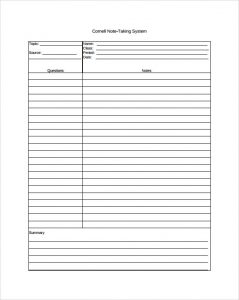 note taking template simple cornell note taking template