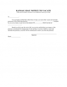 notice to vacate letter from landlord to tenant kansas day notice to quit nonpayment of rent x