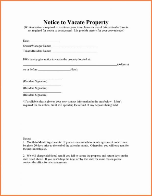 Tenant Notice To Vacate Sample Letter 