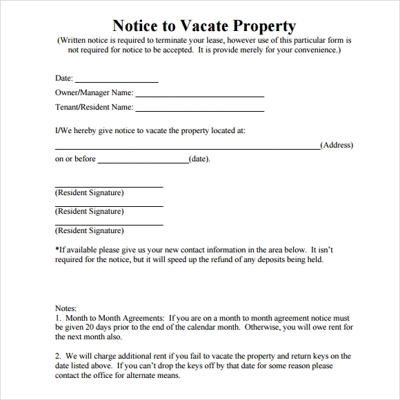 Notice To Vacate Template Template Business