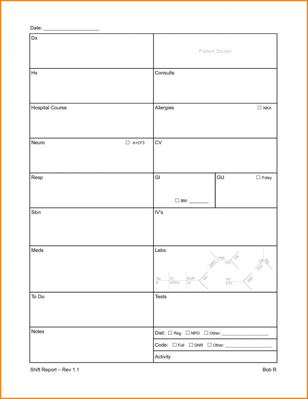 Nursing Report Sheet Templates