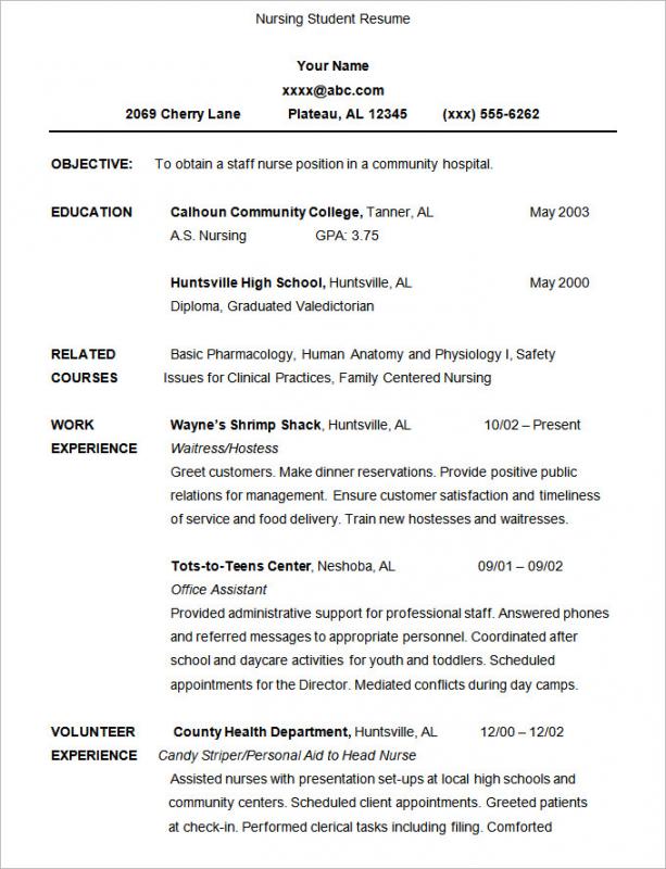 Nursing Student Resume Template Business