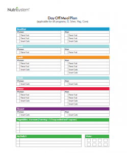 nutrisystem meal planner day off plan