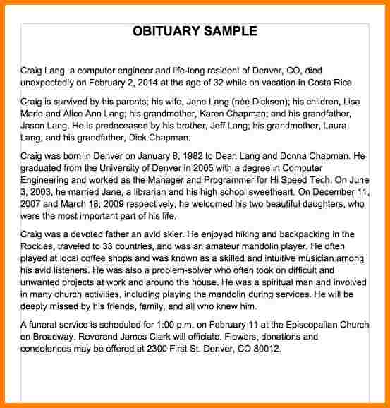 sample obituary for mother pdf