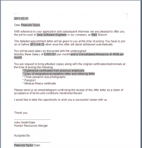 offer letter format generated offer letter