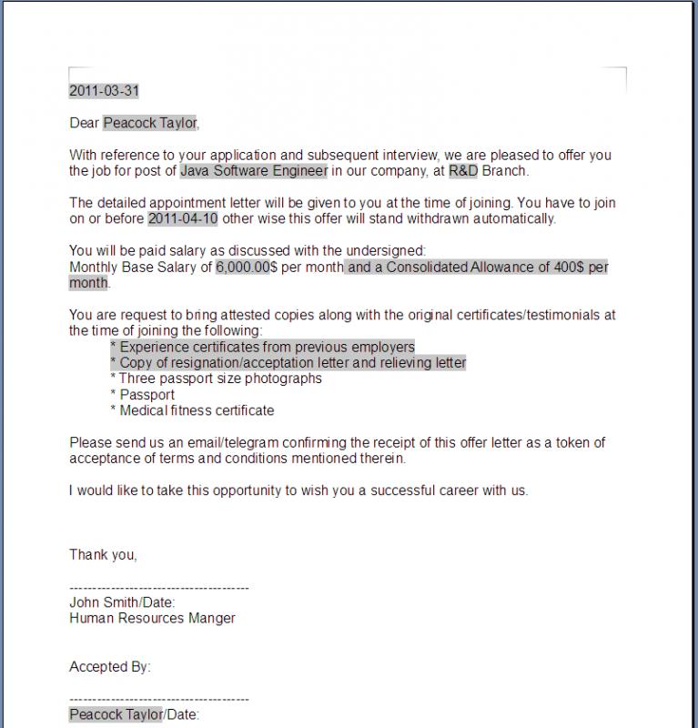 offer letter format