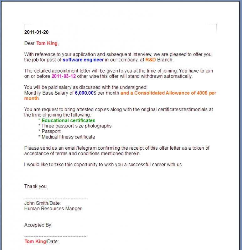 offer letter format