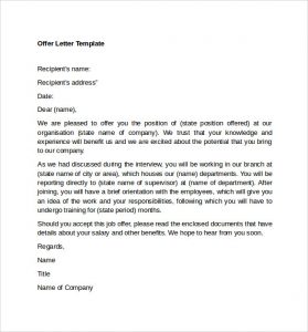 offer letter format sample offer letter template format