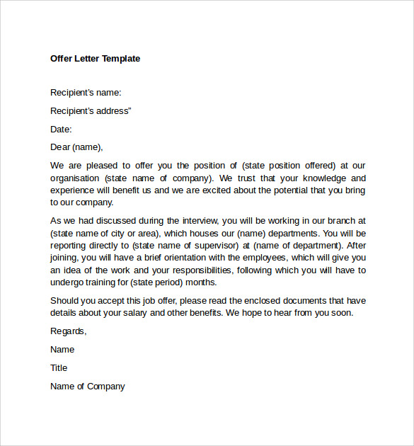 Format Of Offer Letter For Job Image collections - letter 