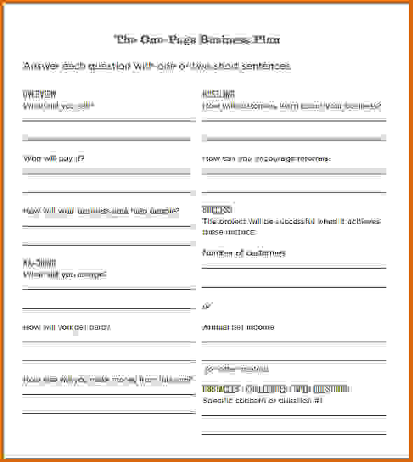 one page business plan pdf