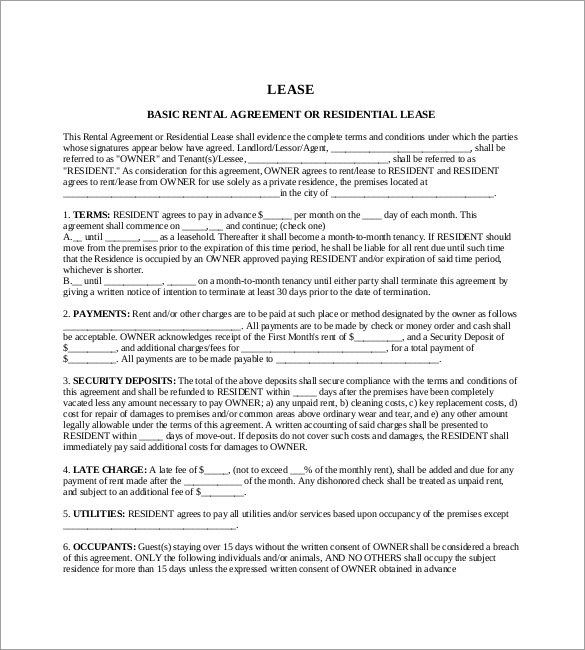 one page rental agreement