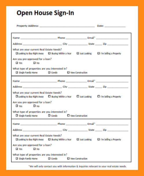 open house sign in sheet printable