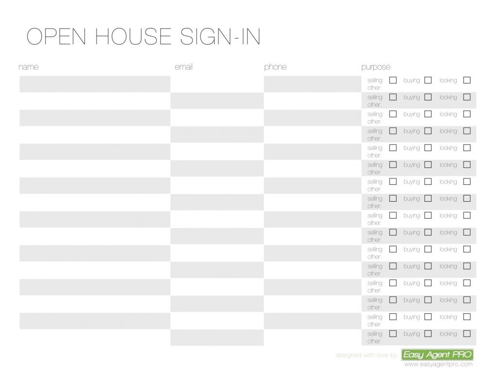 open house sign in sheet printable