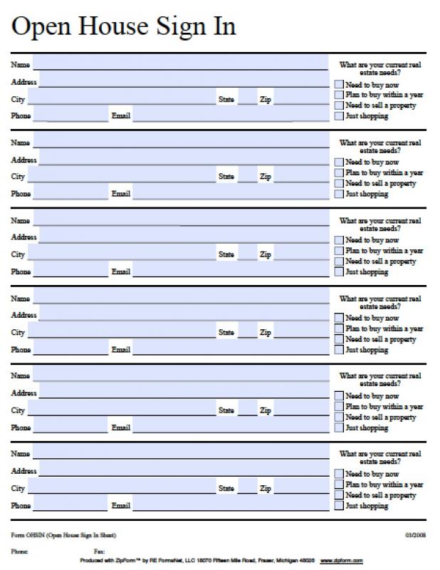 open house sign in sheet template template business