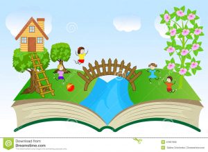 open house template open book children summer landscape vector illustration