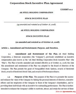 operating agreement example corporation stock incentive plan agreement