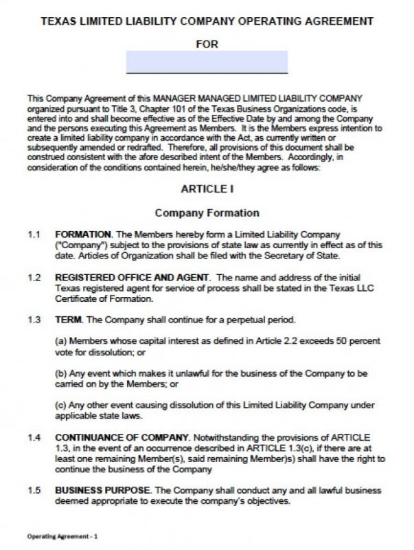 operating agreement template