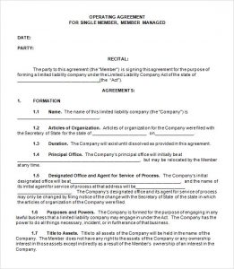 operating agreement template single member llc operating agreement template free