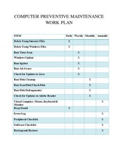 operating budget template computer maintenance work plan