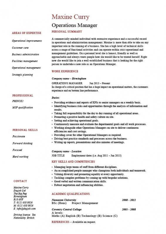 operation manager resume