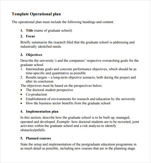 Operational Plan Examples Template Business