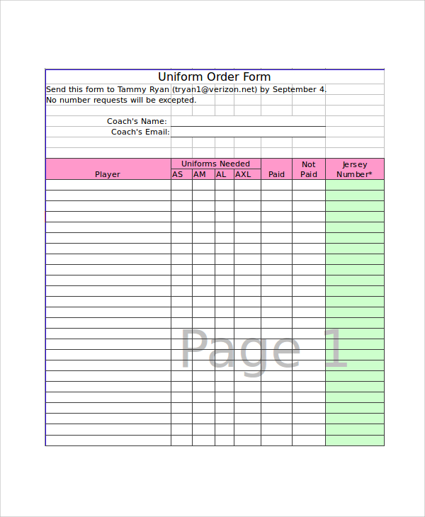 order form template excel