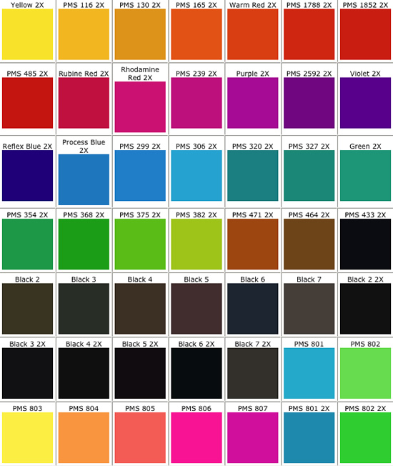 pantone print colours