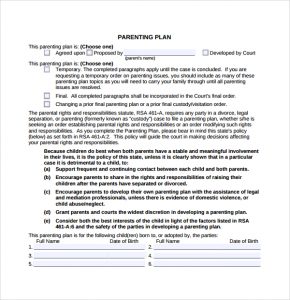 parenting plan examples free parenting plan template