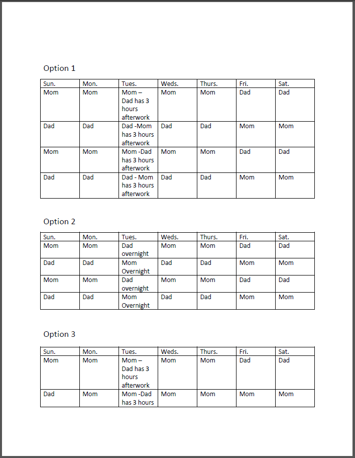 parenting plan examples