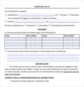 parenting plan examples printable parenting plan template