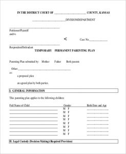 parenting plan template parenting plan form example