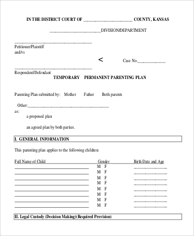 parenting plan template