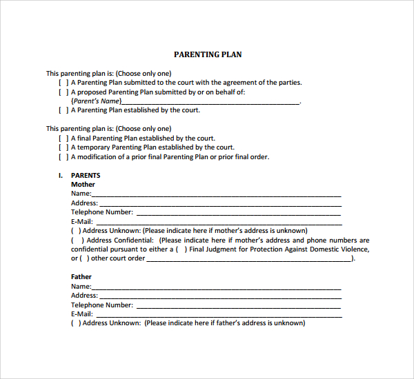 parenting plan template