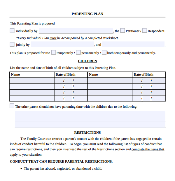 parenting plan template